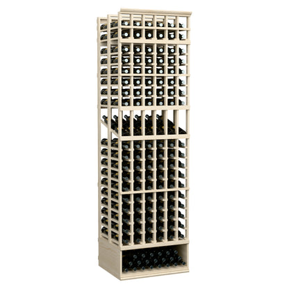 6-column double-deep wine bottle display rack with white frame and black bottle compartments