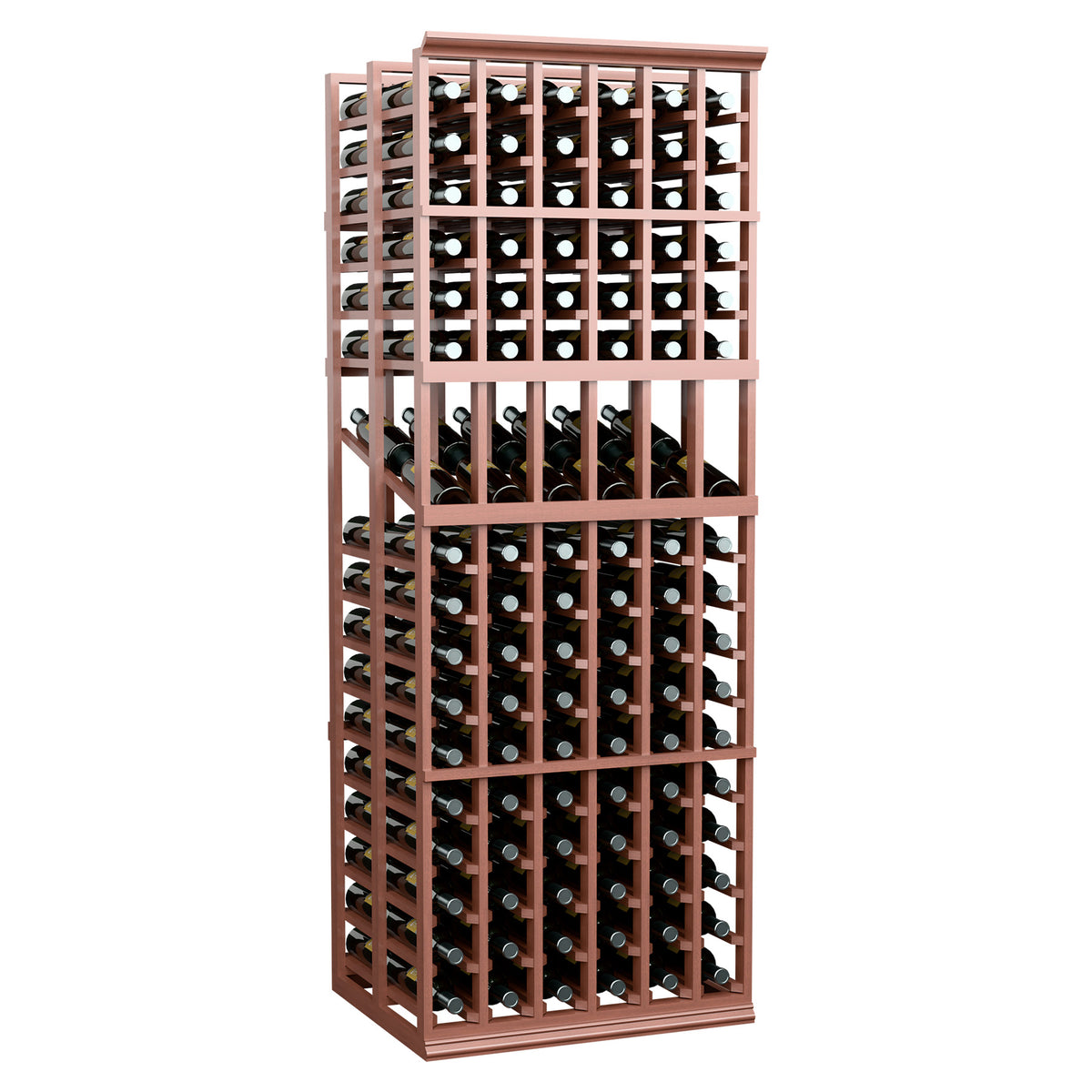 6-column double deep wine display rack with reddish-brown frame and front grid