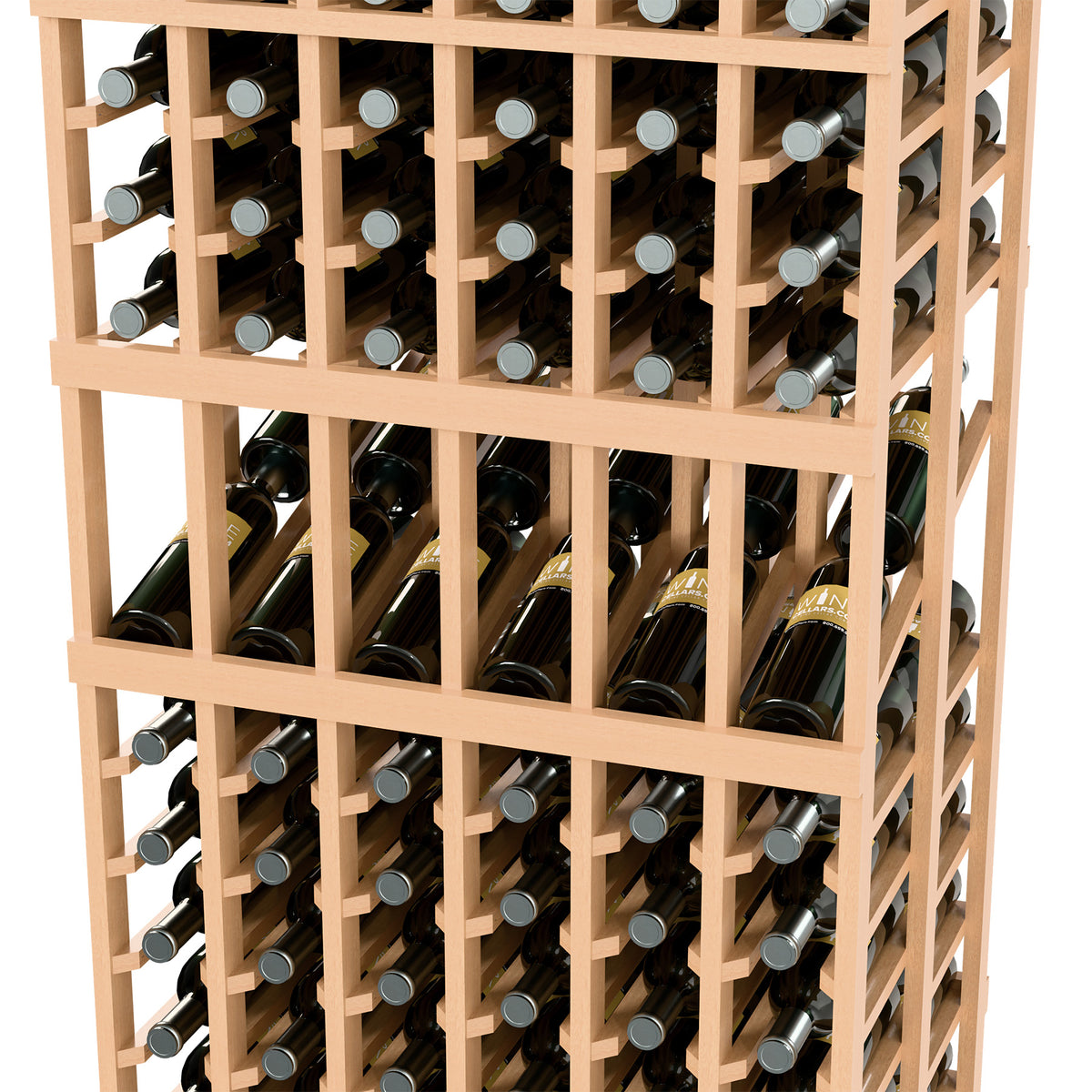 6-column double-deep wine rack, angled close-up showing stacked bottle compartments