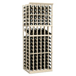 Light wood 6-column double-deep wine display rack with black bottles on display
