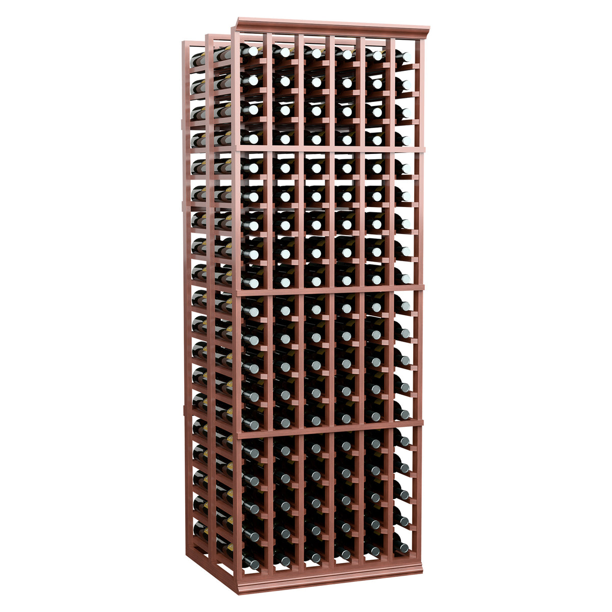 Red wine bottle rack with bottles, double-deep 6-column standard size, full front view