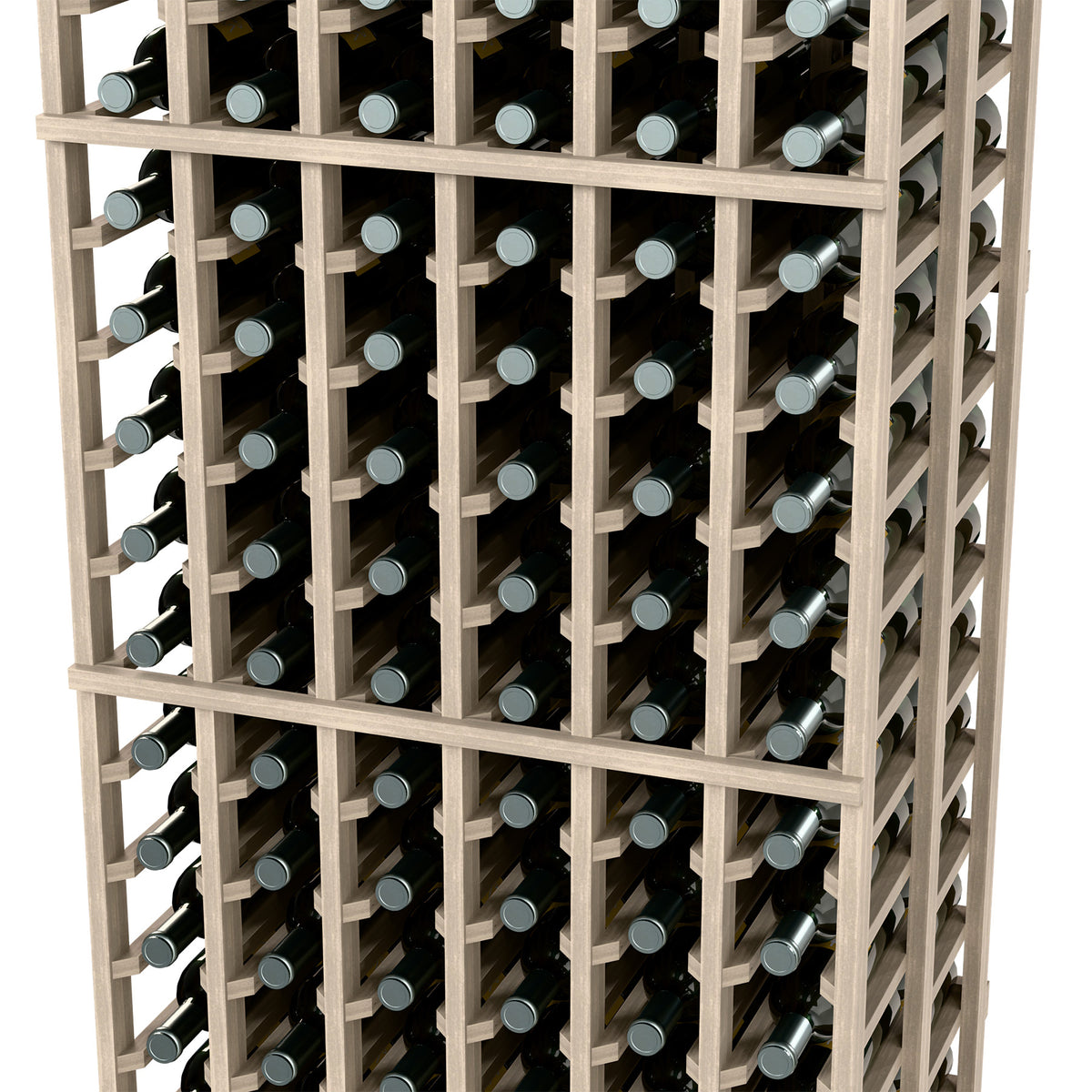 6FT double-deep wine bottle rack close-up of bottle holders in dark frame