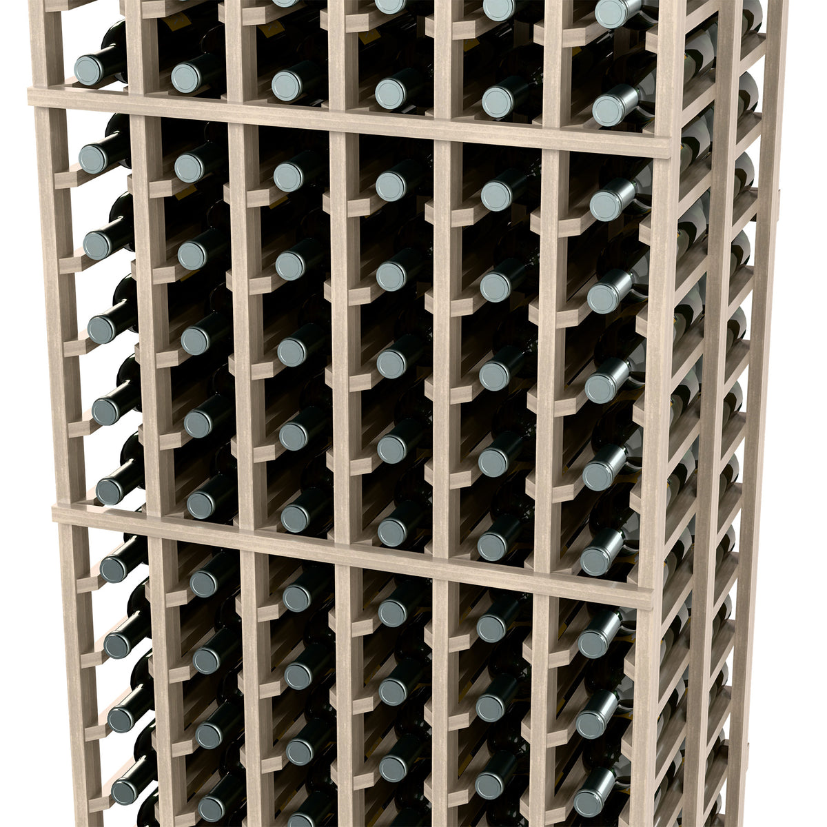 6FT double-deep wine bottle rack angled view of bottle slots in dark frame