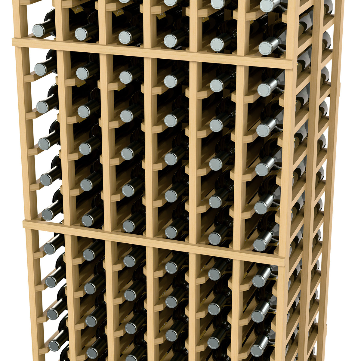 6FT double-deep wine bottle rack close-up of light wood bottle holders