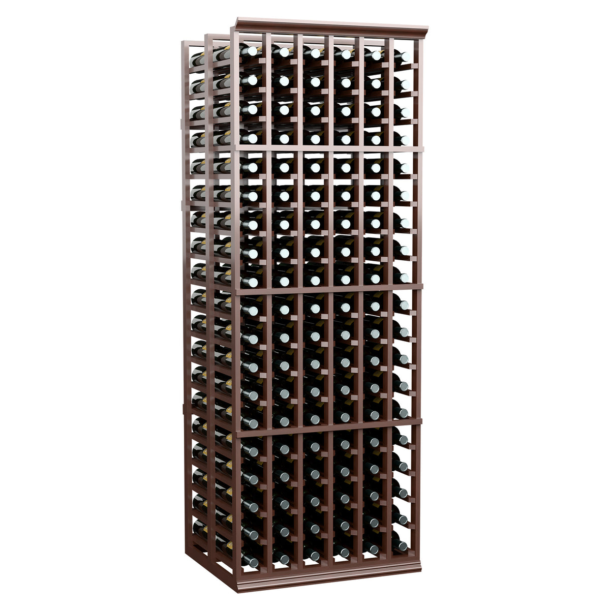 6-column double-deep wine bottle rack with bottle rows, dark wood finish