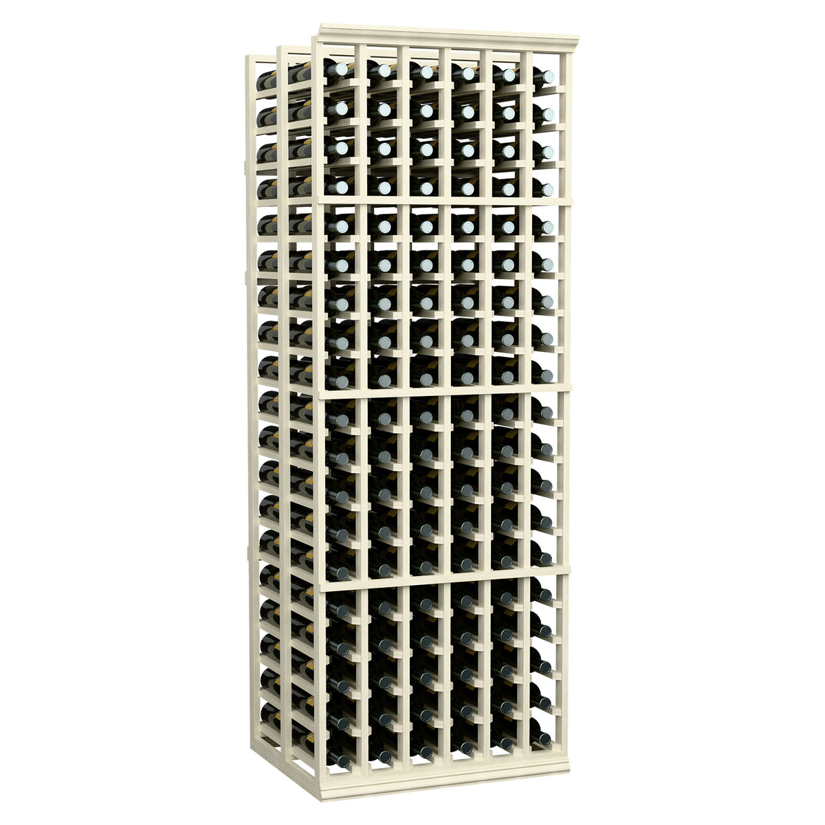 6-column double-deep wine bottle rack in white with bottle rows
