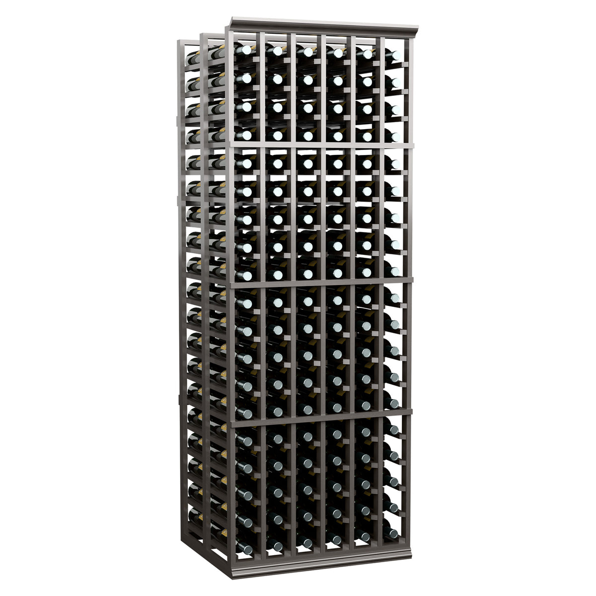 Dark gray 6-column wine bottle storage rack, front view