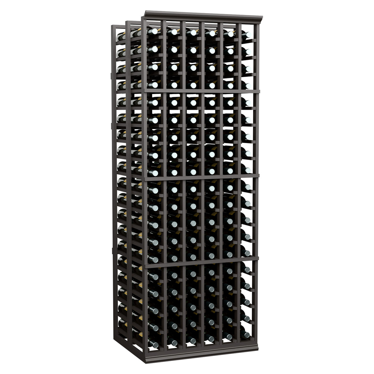 6-column double-deep wine rack with dark gray frame and bottle storage grid