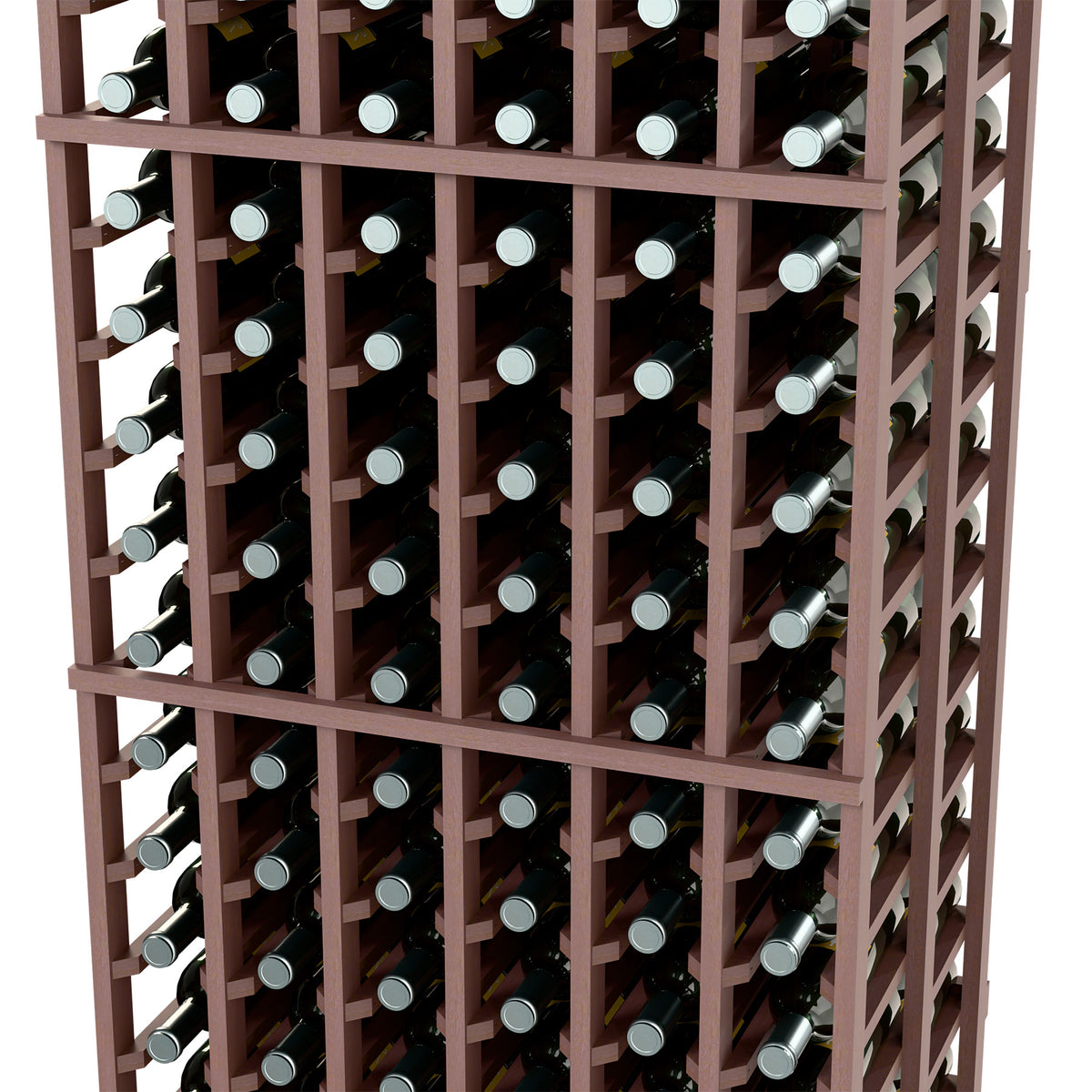 Dark brown wine bottle rack, double-deep 6-column grid, front perspective.