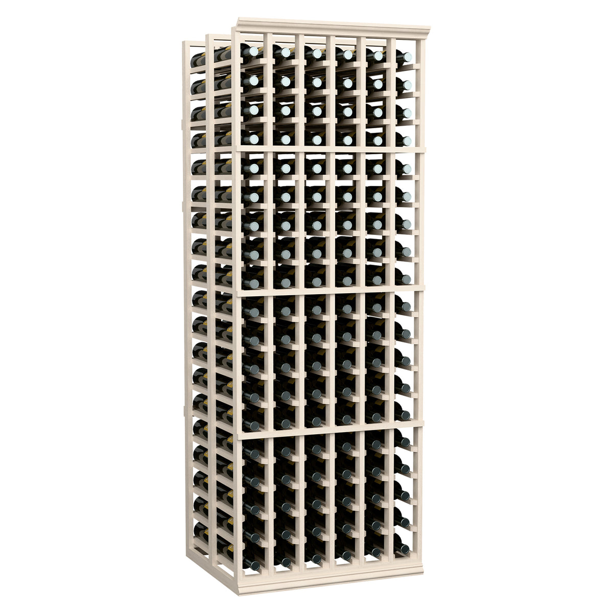 Light grey wine bottle rack, double-deep 6-column grid, full rack view.