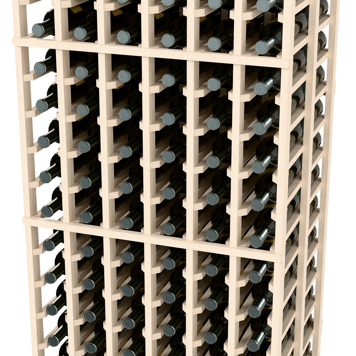 Light cream wine bottle rack, double-deep 6-column grid, close front view.