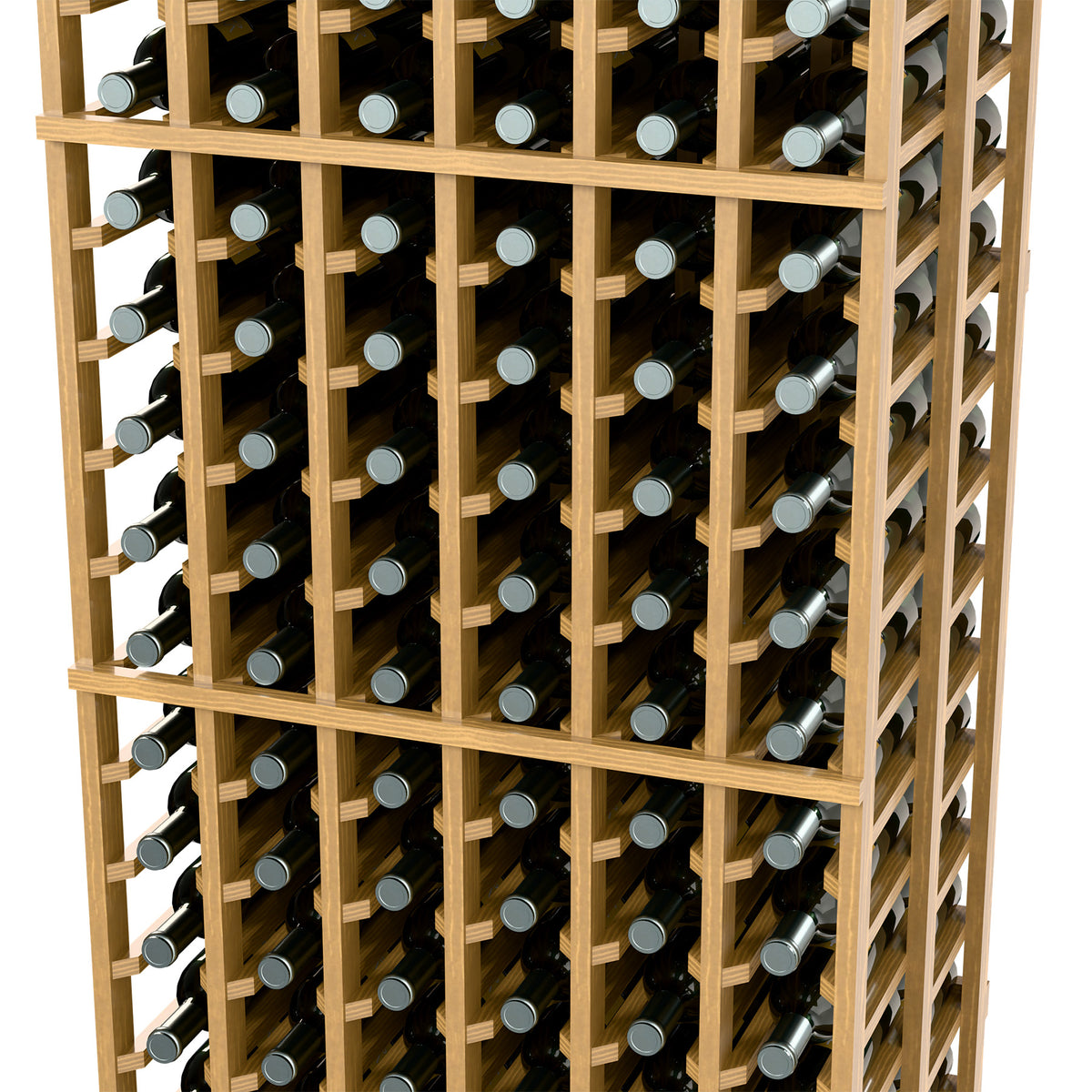 Wood wine bottle rack with front compartments and evenly spaced bottle openings