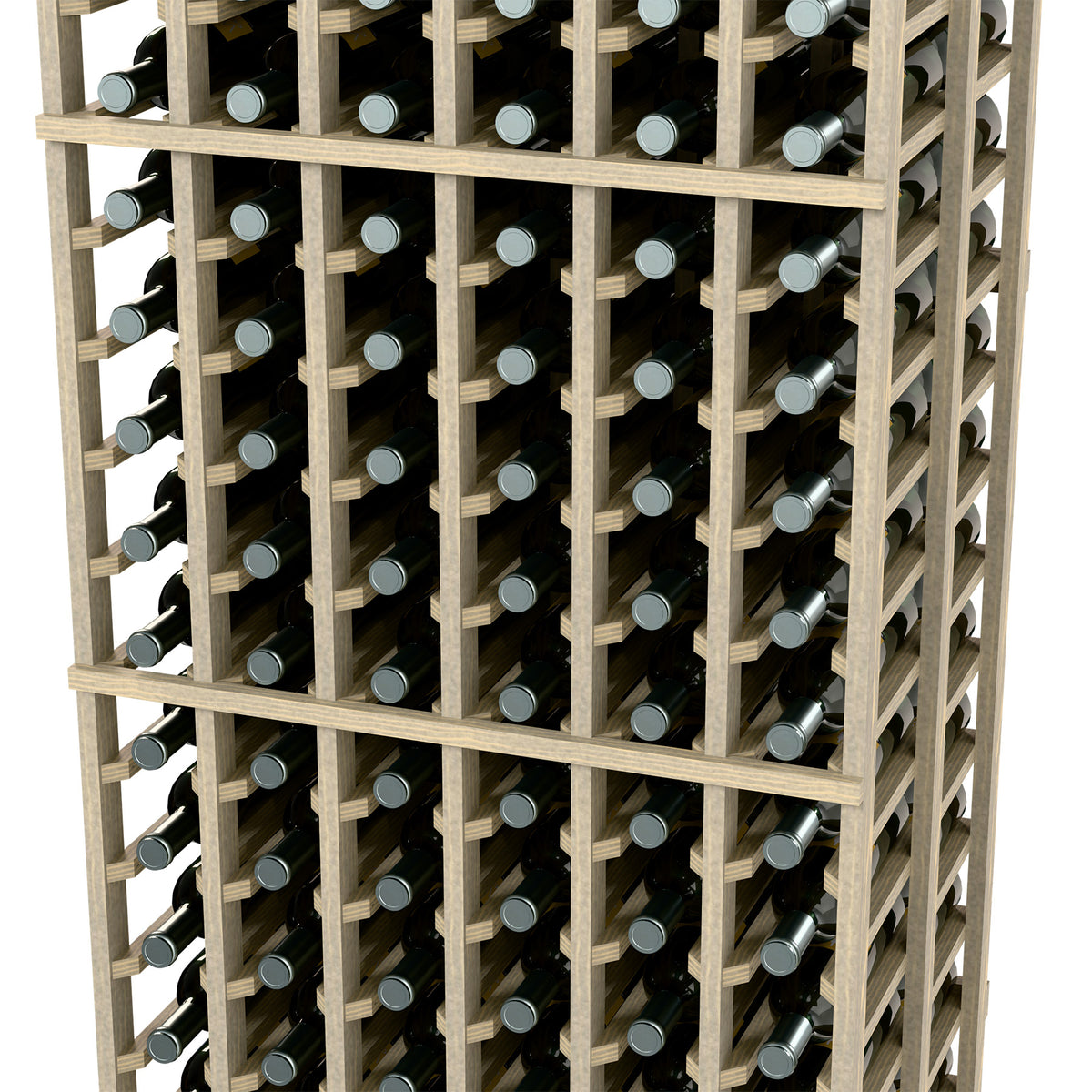 Light wooden wine bottle rack, six columns, double-deep, front close-up