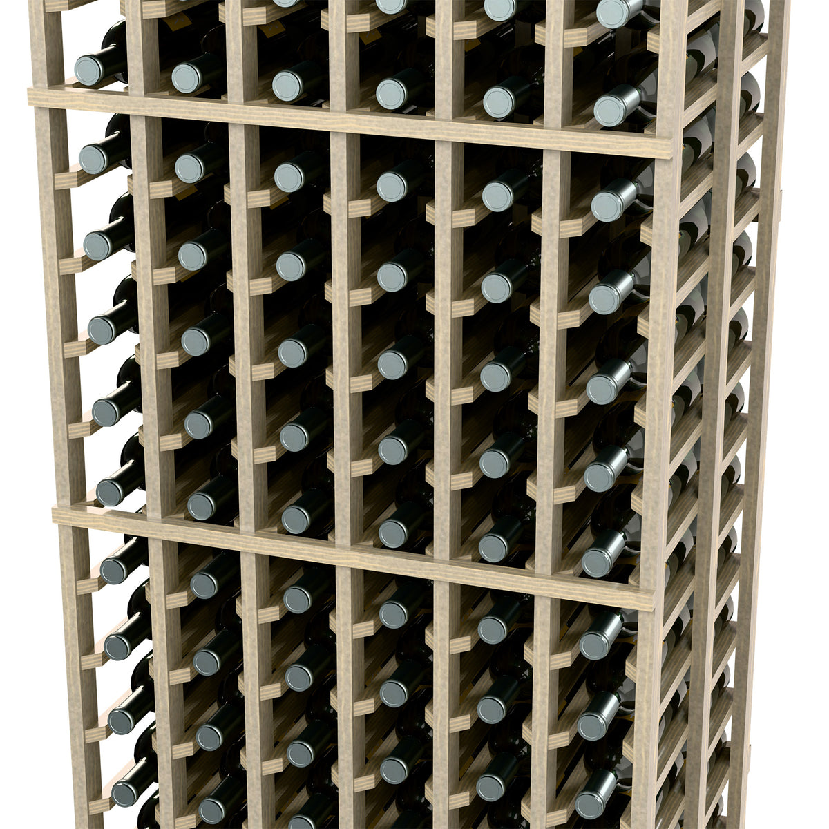 Light wooden wine bottle rack, six columns, double-deep, front view with side depth