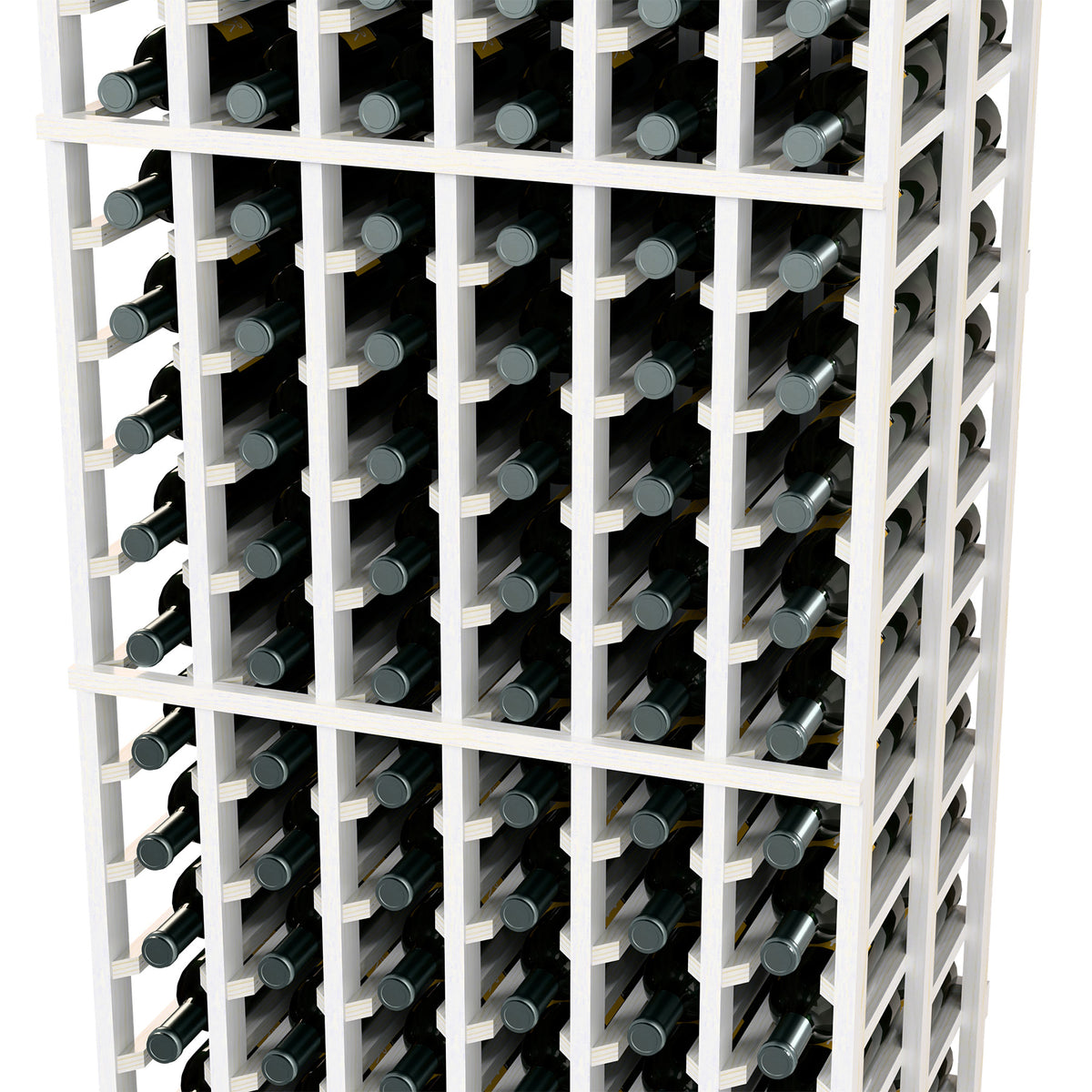 White 6-column double-deep wine rack with cubby slots for bottles
