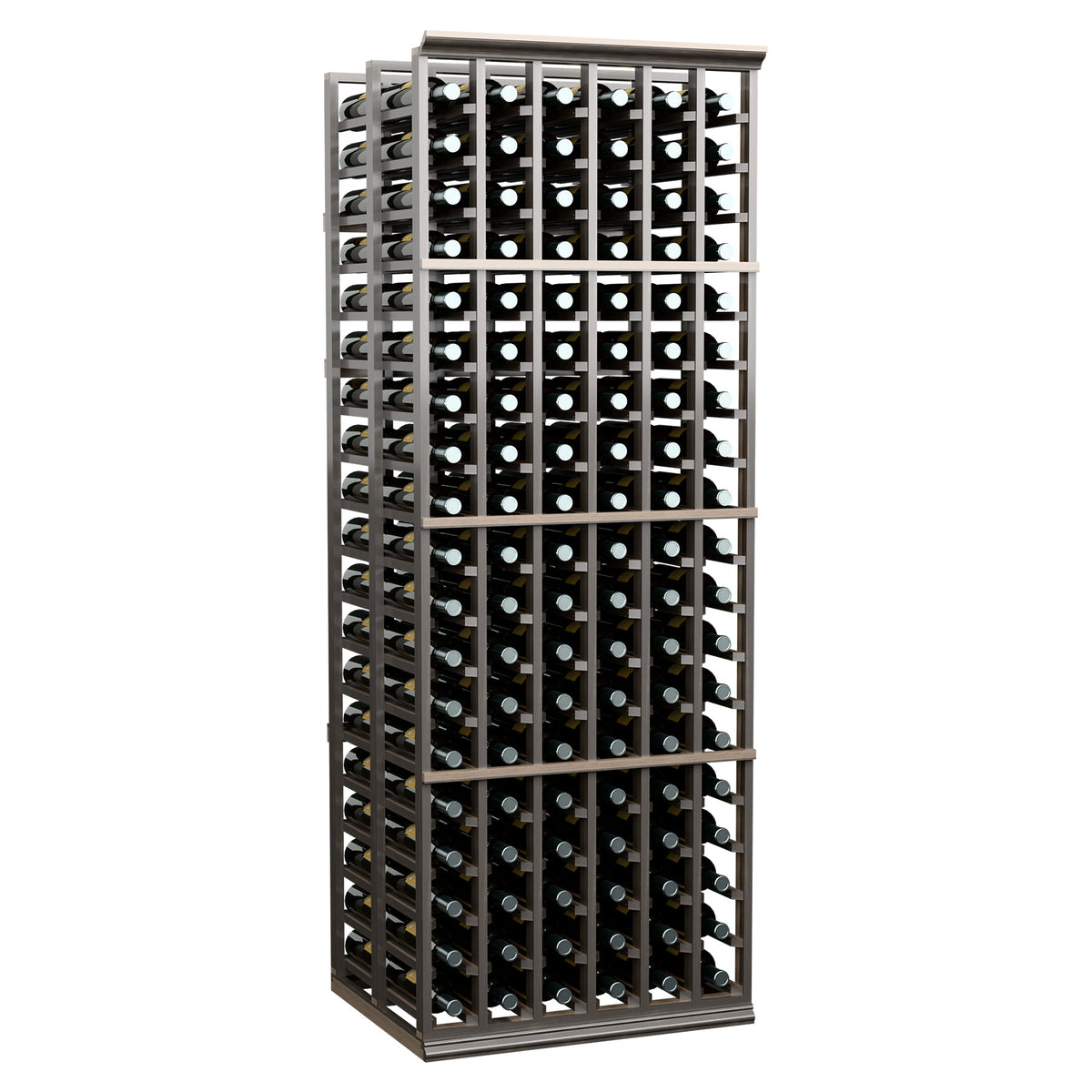 Dark gray 6-column double-deep wine rack with bottle slots and open lattice frame
