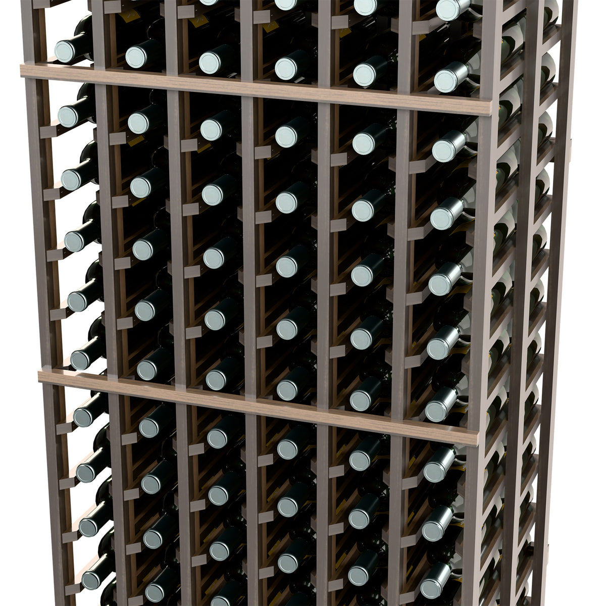 White 6-column double-deep wine rack showing bottle slots in a grid