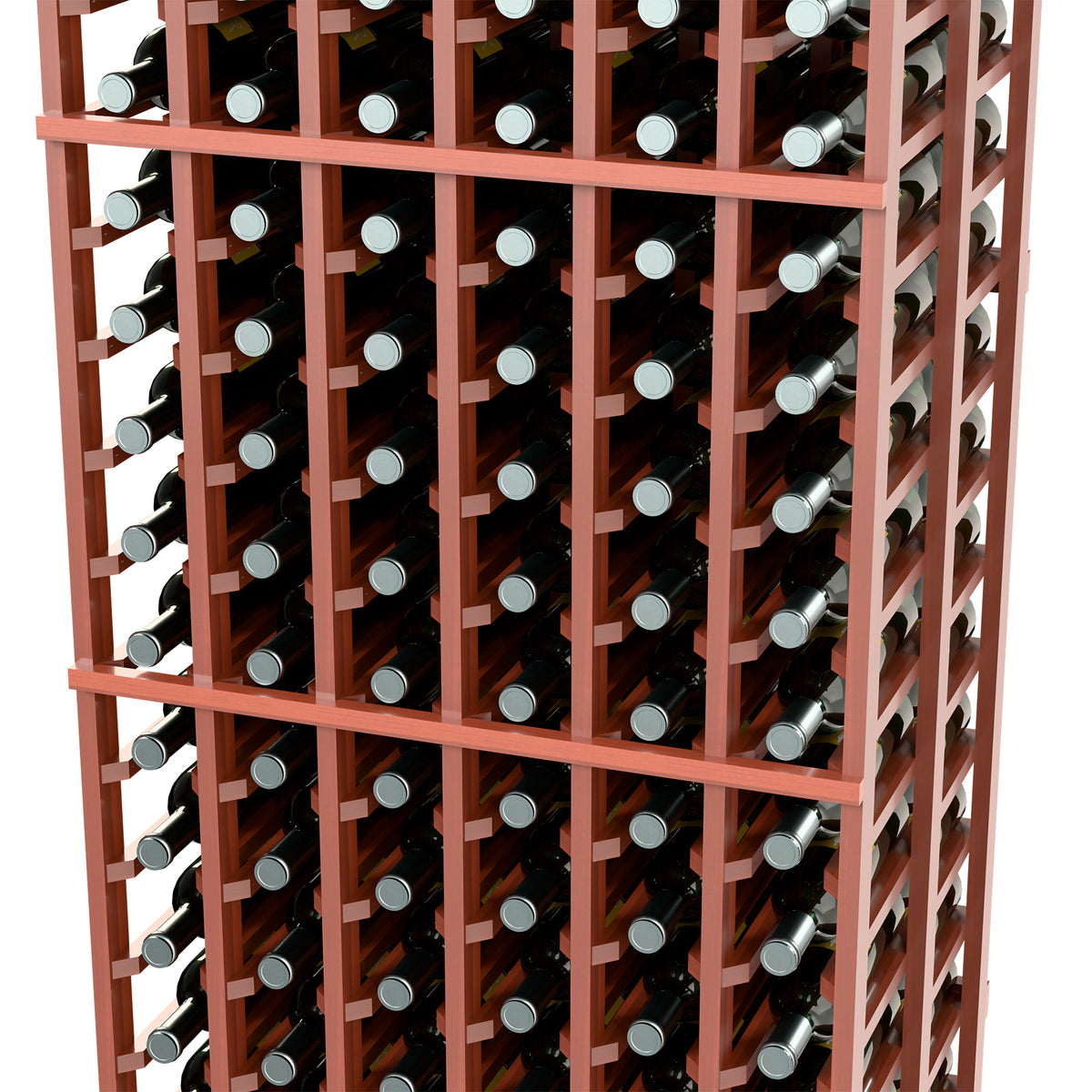 Rust-brown 6-column double-deep wine rack with bottle slots in a grid