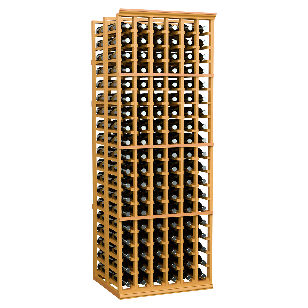Double deep wooden wine bottle rack with light yellow frame and 6 columns
