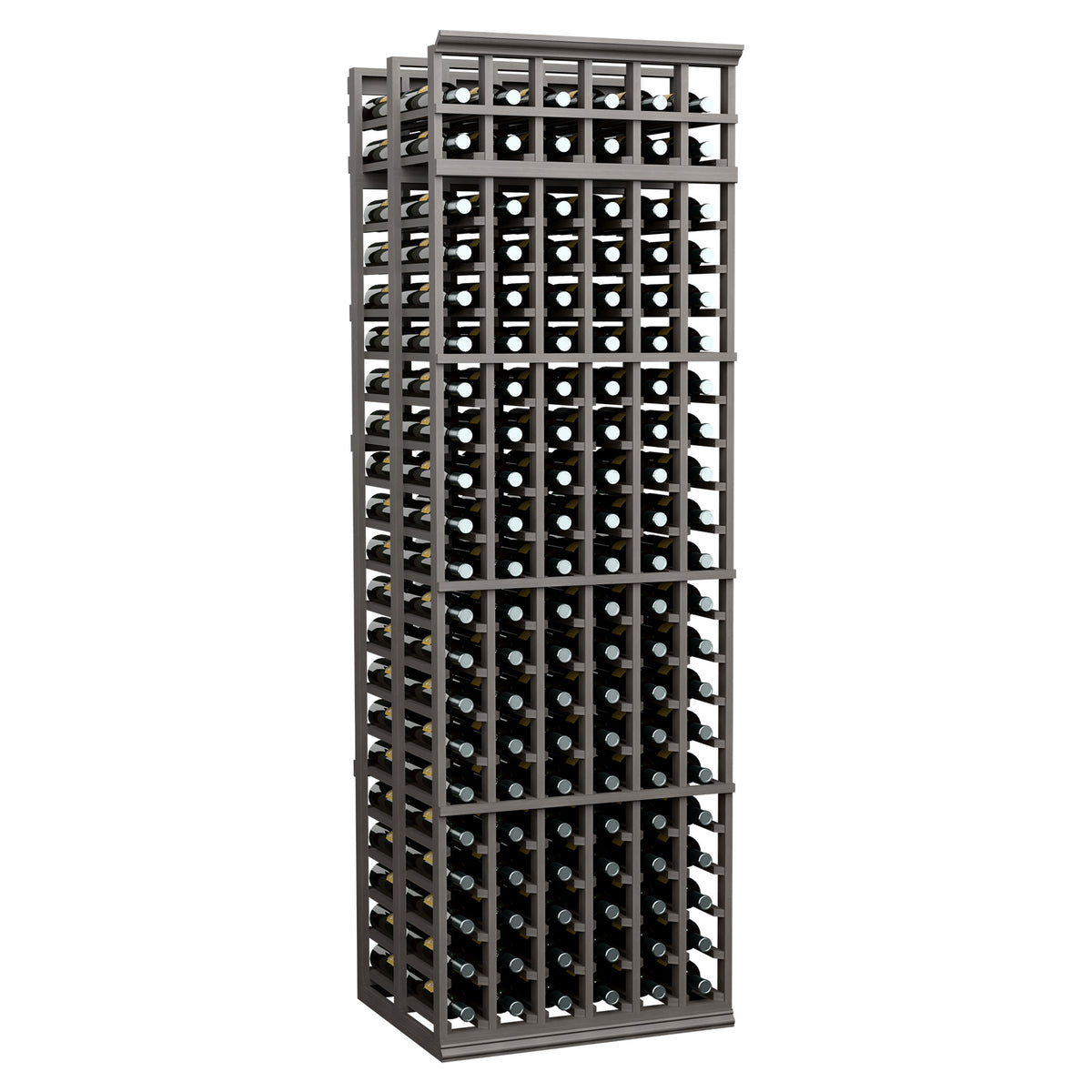 6-column double deep wine rack with dark metal frame and rows of round bottle holes
