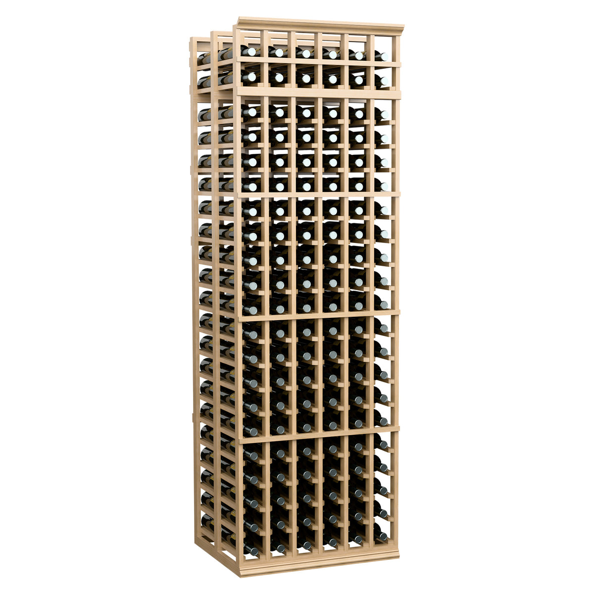 6-column double deep wine rack with pale wood frame and multiple rows of bottle openings