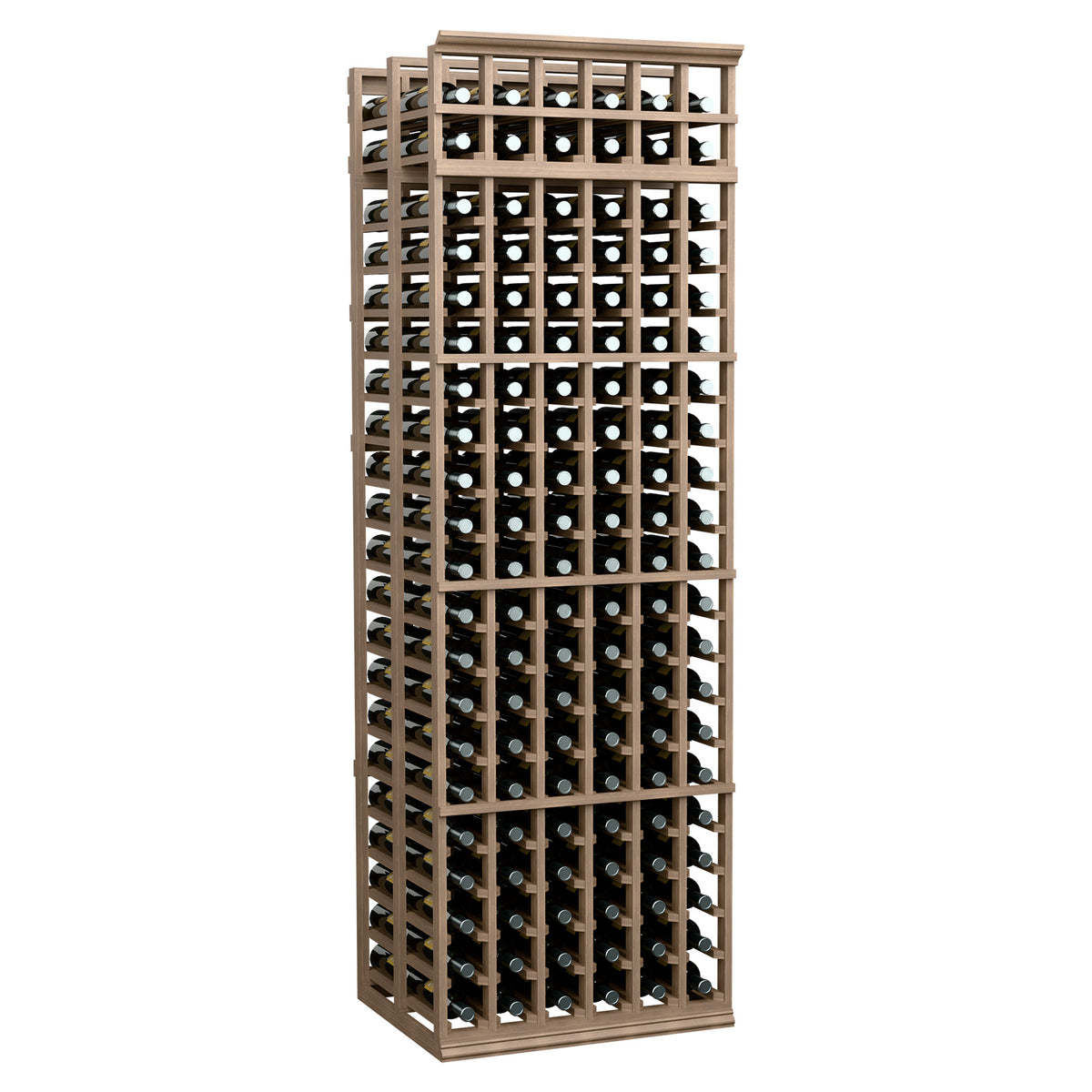 6-column double deep wine rack with light wood frame and front-access bottle hole grid