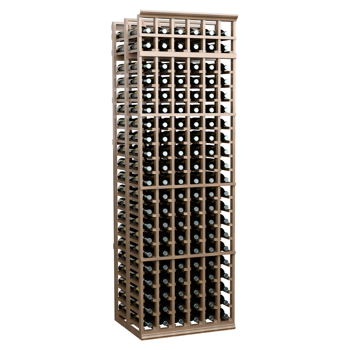 6-column double deep wine rack with natural wood tones and organized bottle storage rows