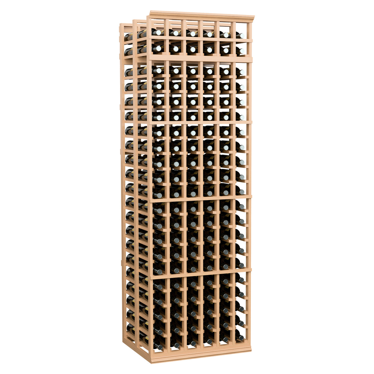 6-column double deep wine rack with natural wood frame and bottle storage