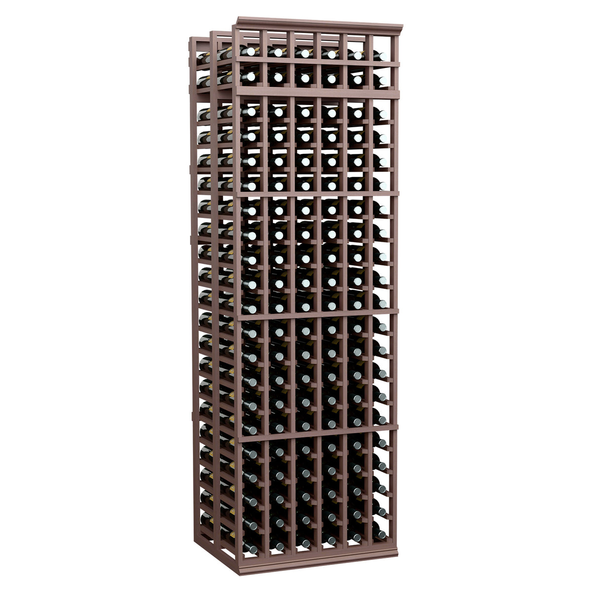 6-column double deep wine rack with dark wood frame and bottle slots