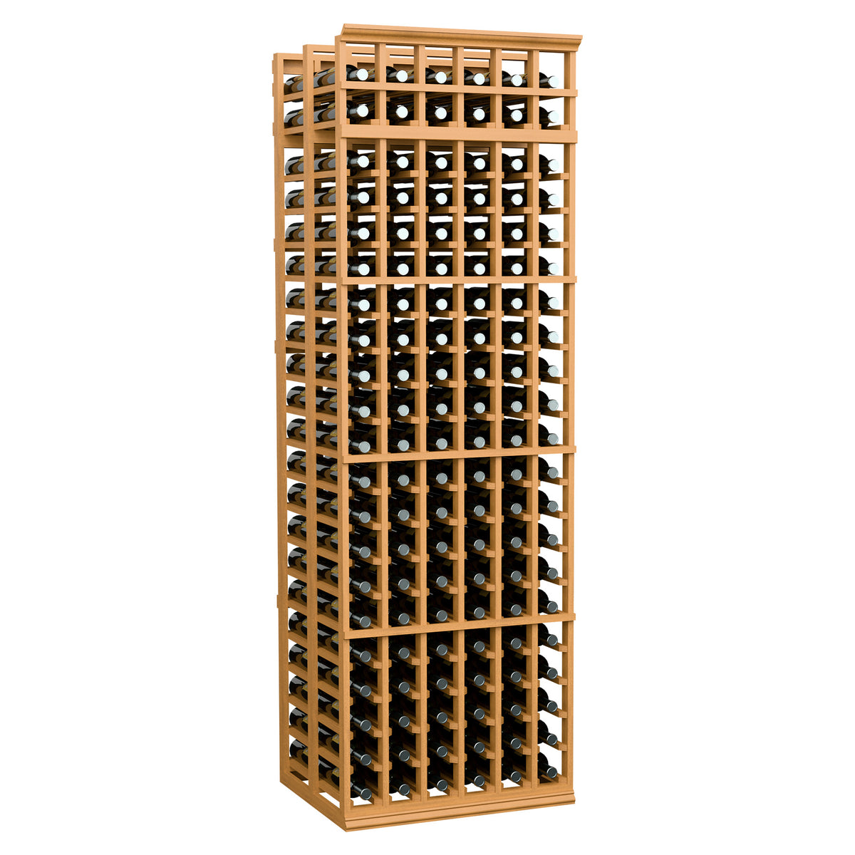 6-column double deep wine rack with warm wood frame and bottle slots