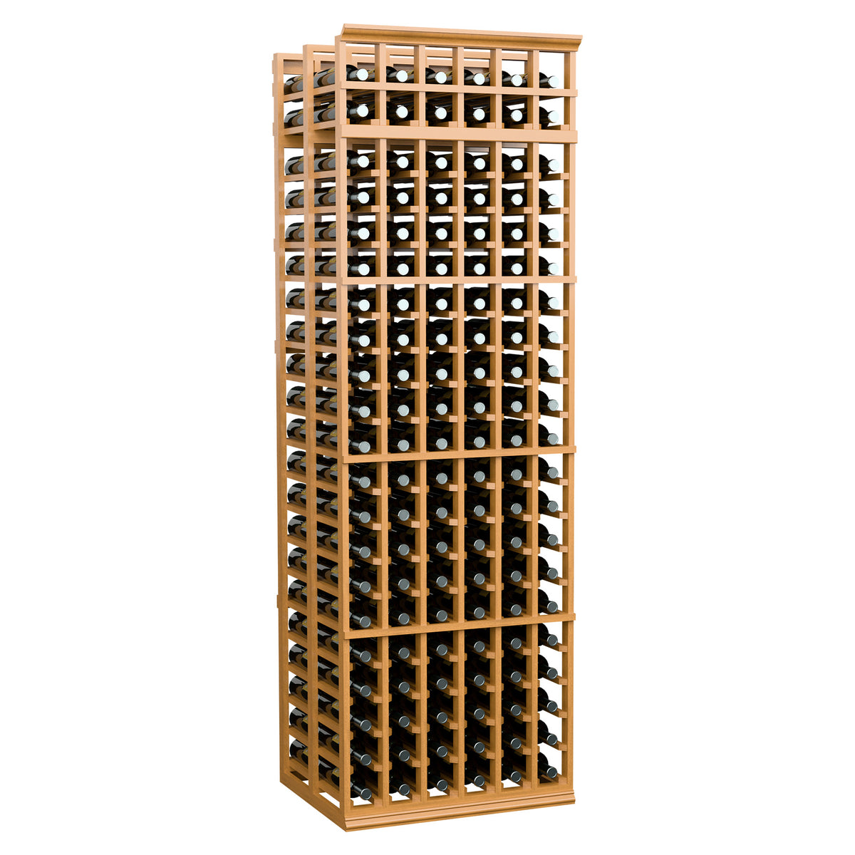6-column double deep wine rack with honey wood frame and bottle storage