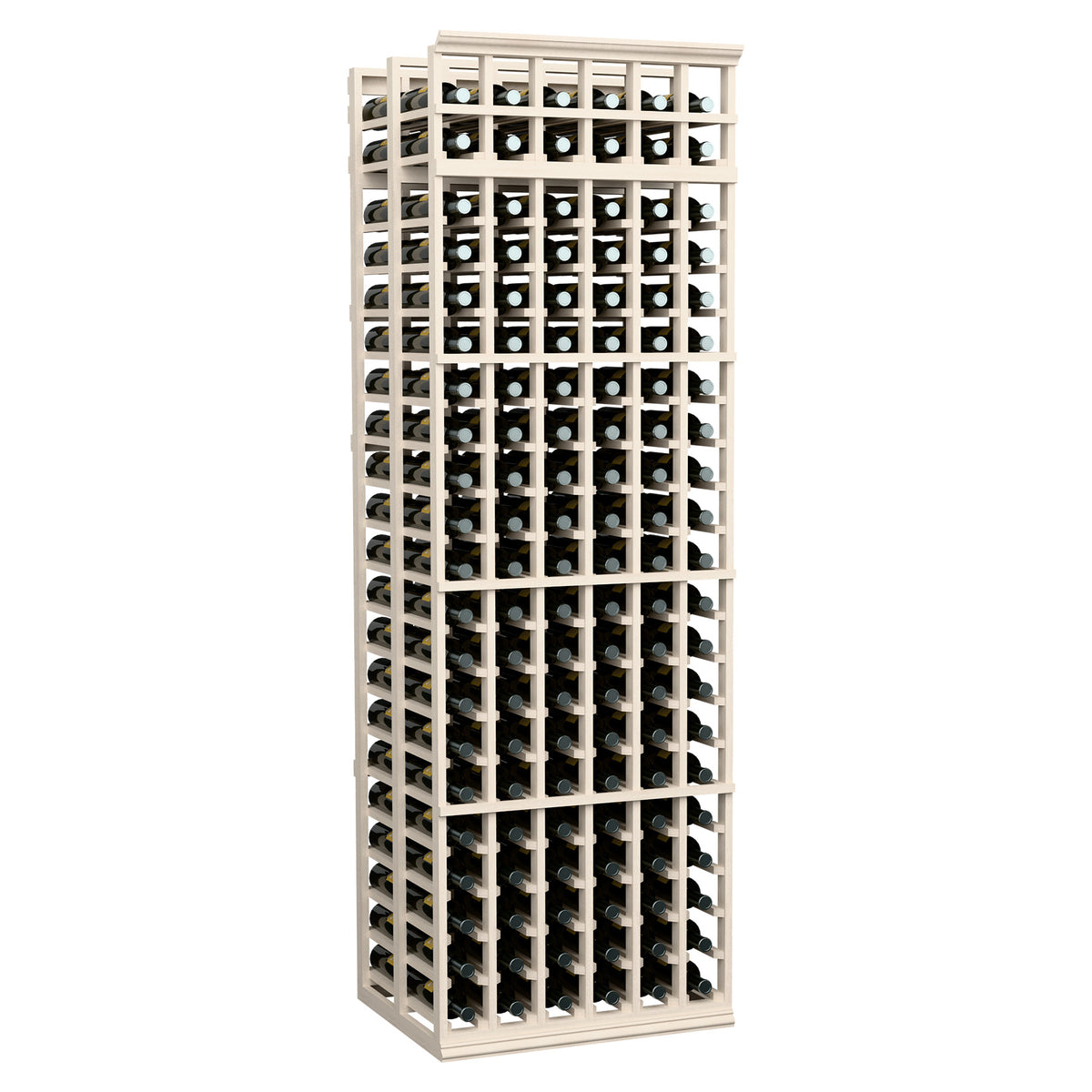 6-column double deep wine rack with white frame and bottle slot rows