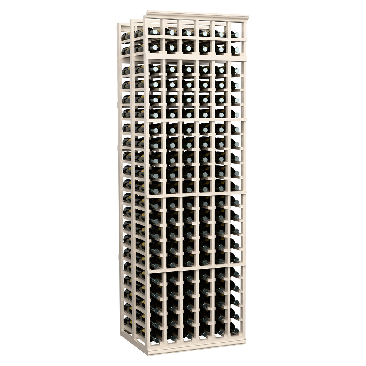 6-column double deep wine rack with white frame and multiple bottle storage rows