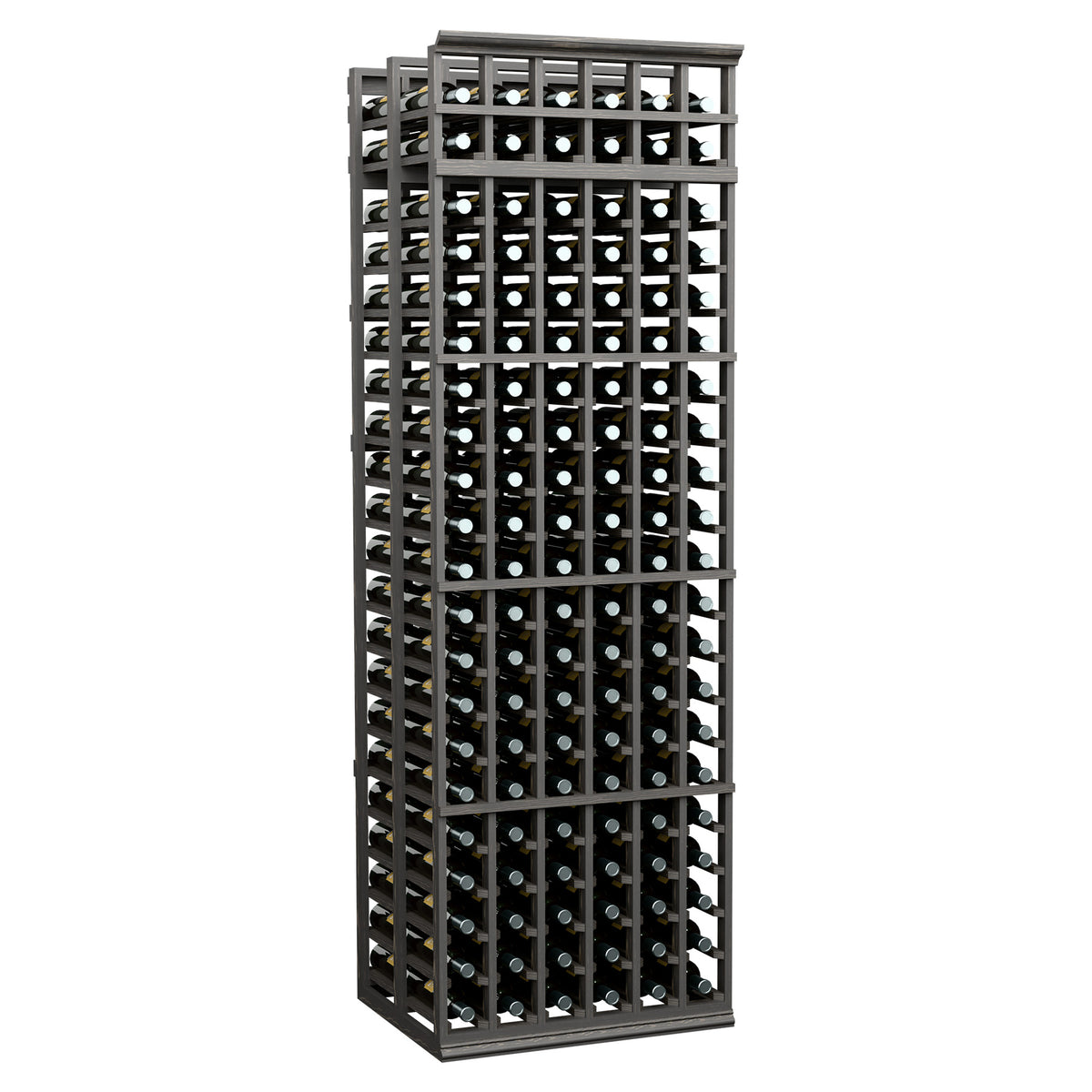 6-column double deep wine rack, 7 ft, black finish with square grid bottle holders