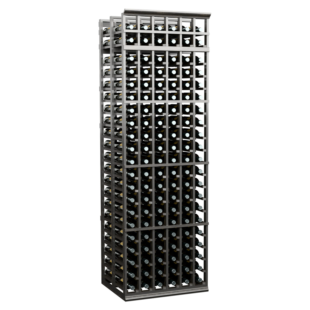 6-column double deep wine rack, 7 ft, gray finish with square grid bottle holders