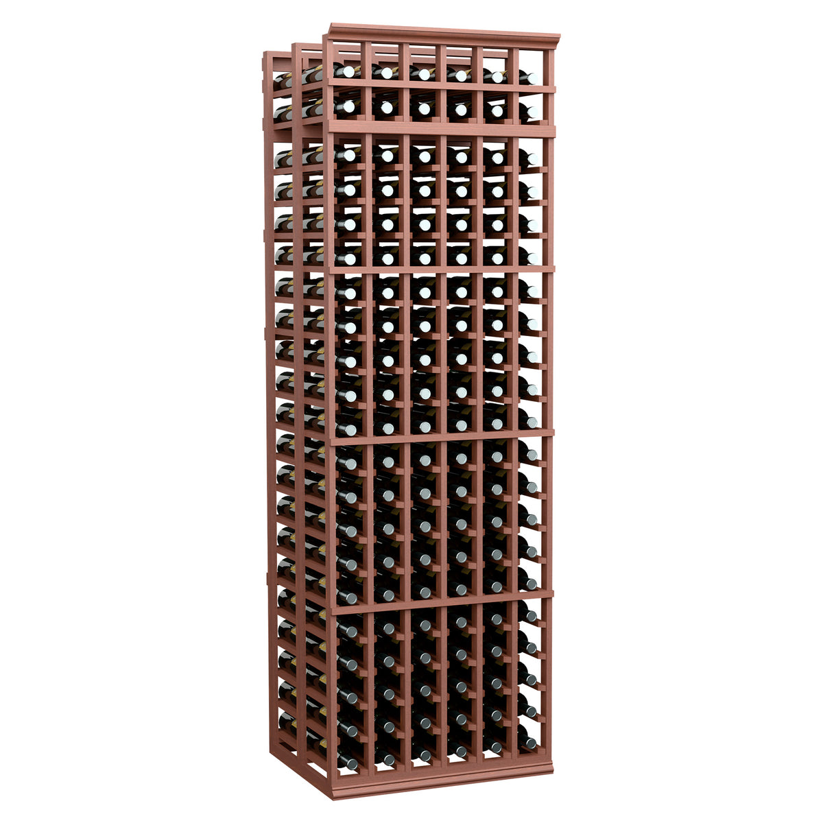 6-column double deep wine rack, 7 ft, reddish-brown finish with square bottle grid