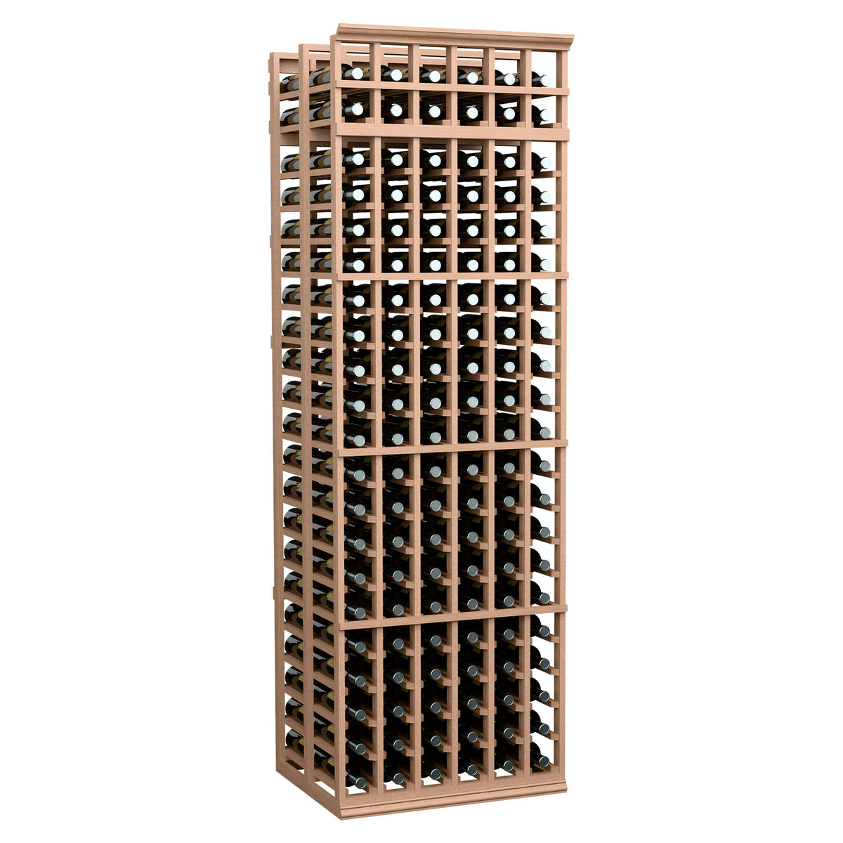 6-column double deep wine rack, 7 ft, light natural wood finish with square bottle grid