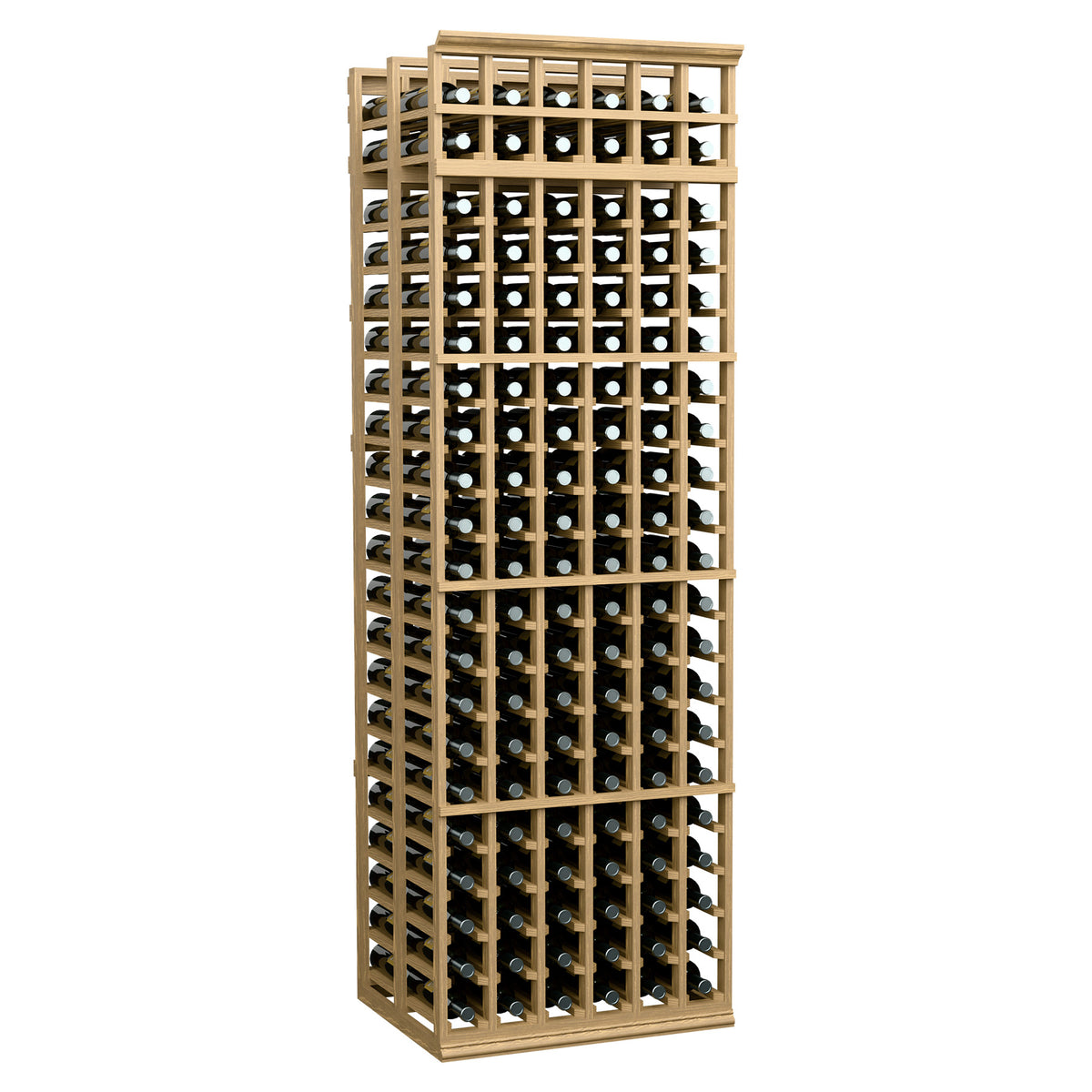 6-column double deep wine rack, 7 ft, blonde wood finish with square bottle grid