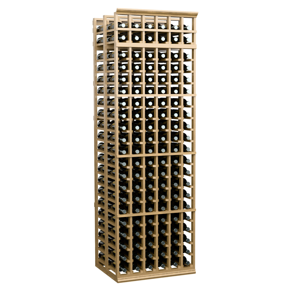 6-column double deep wine rack, 7 ft, wheat-colored wood finish with square bottle grid
