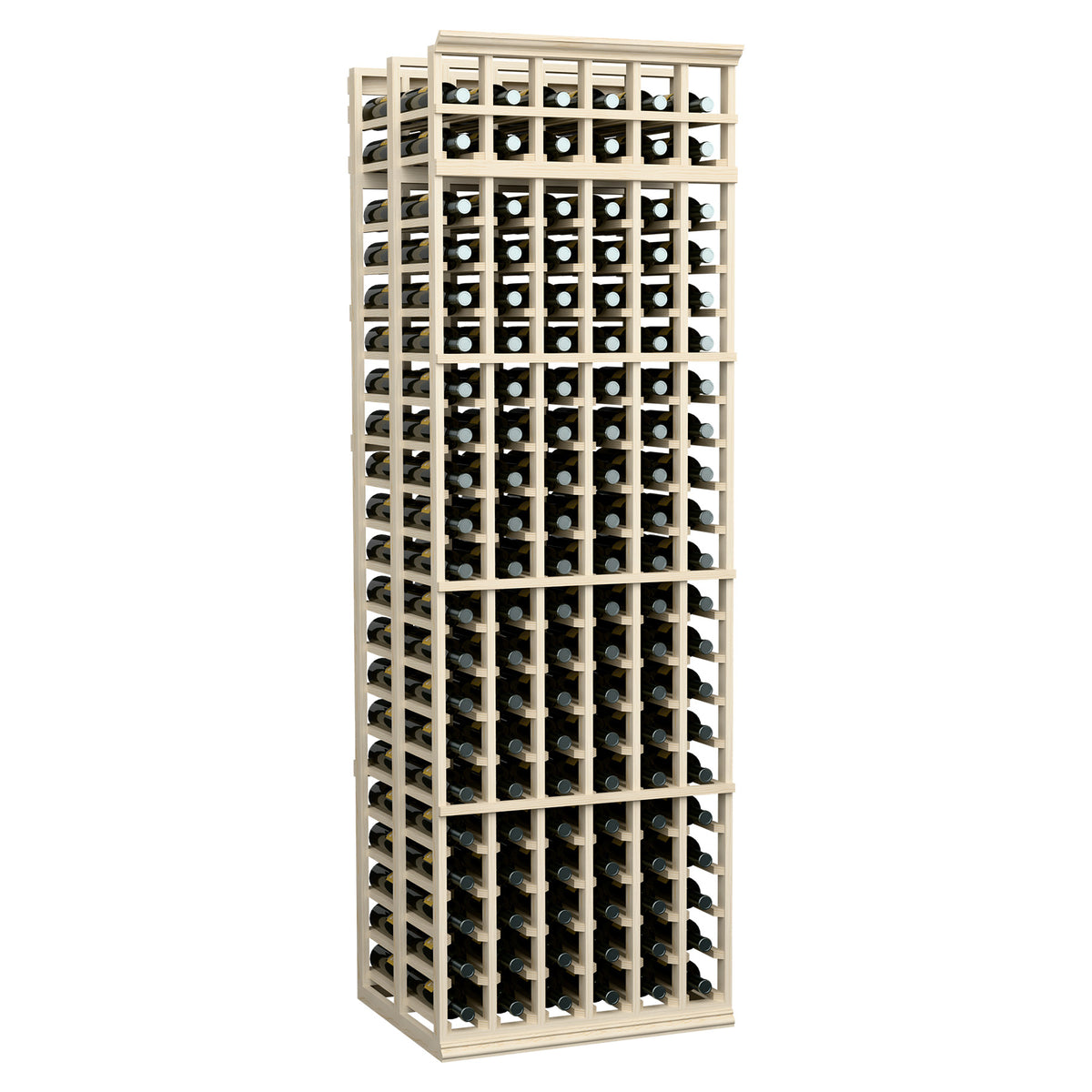 Tall double wine bottle rack with square openings, light grey wood frame