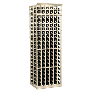 Tall double wine bottle rack with square openings, light grey wood frame