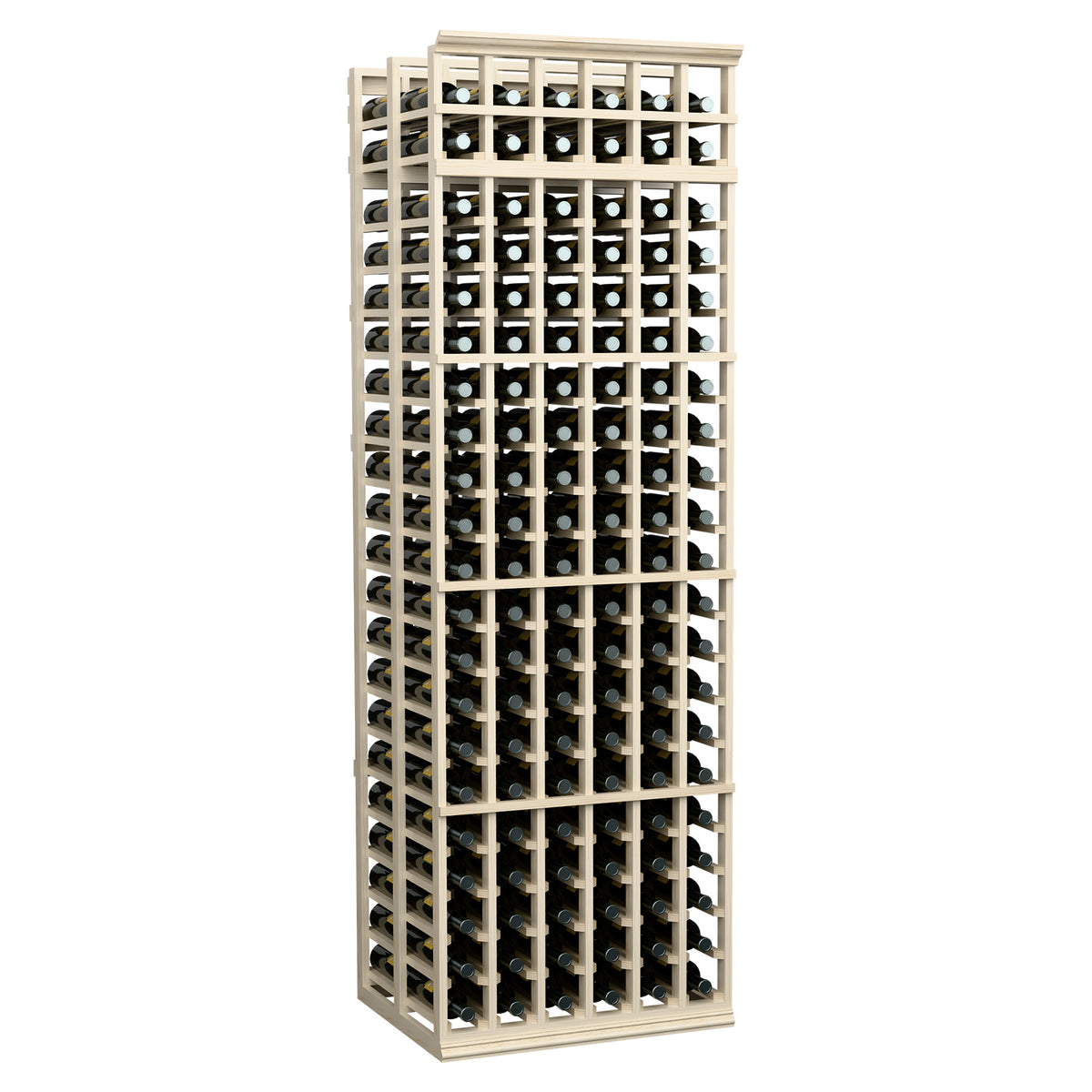 Multi-column wine rack with open bottle holders, light grey frame