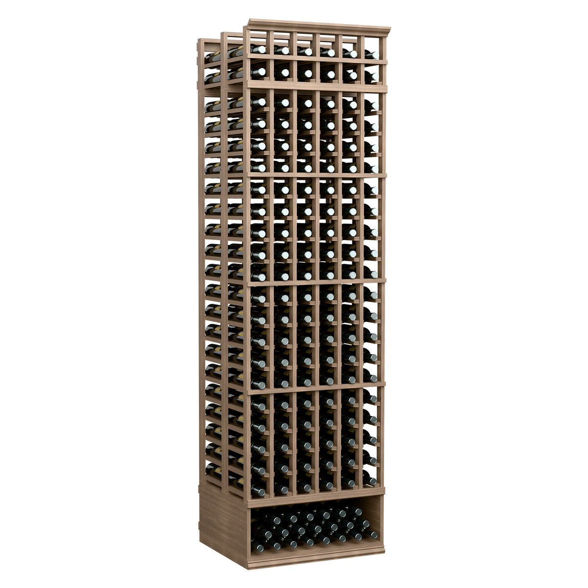 8 ft double-deep 6-column wine bottle rack with gray frame and bottle slots