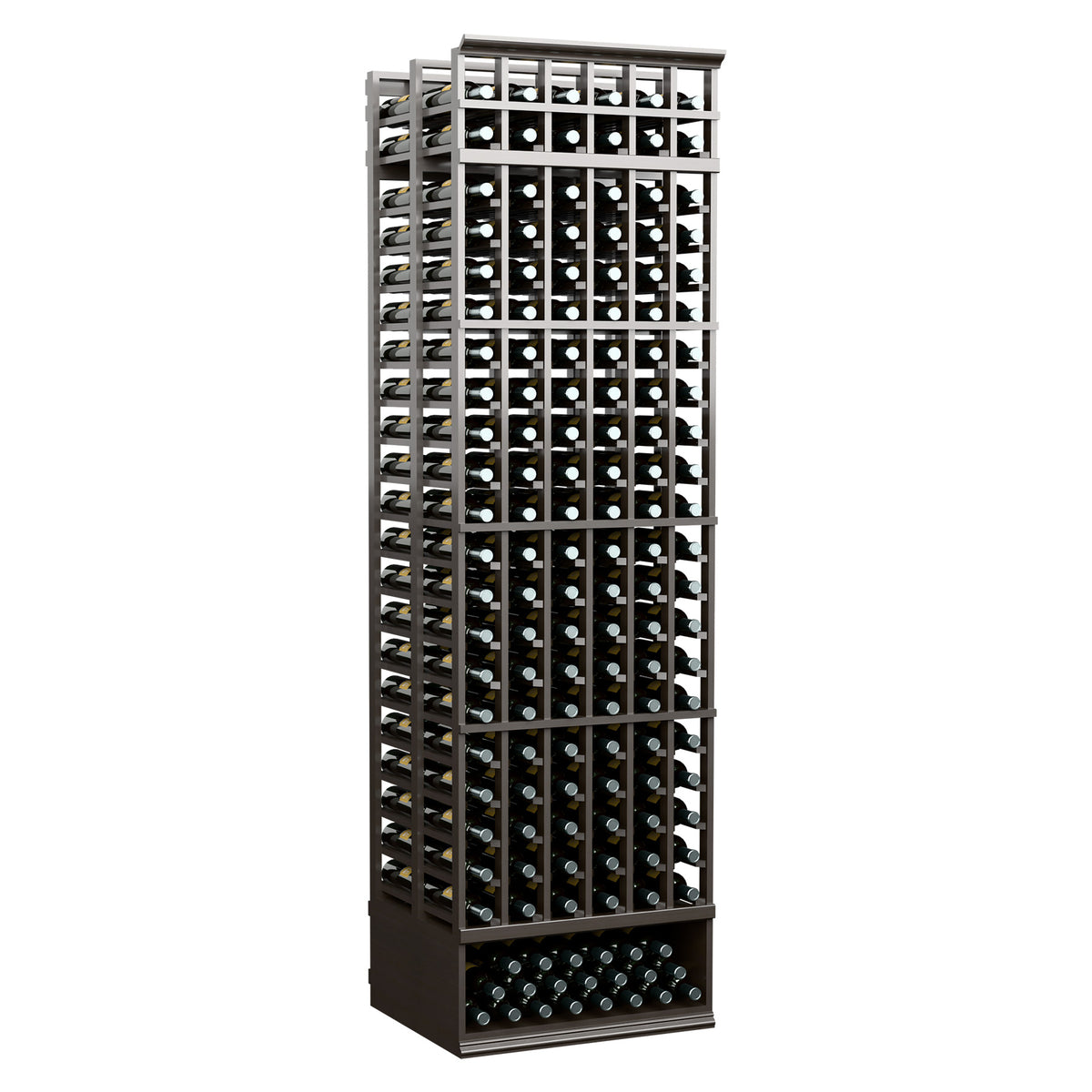 8 ft double-deep 6-column wine bottle rack with gray frame and neatly aligned bottles