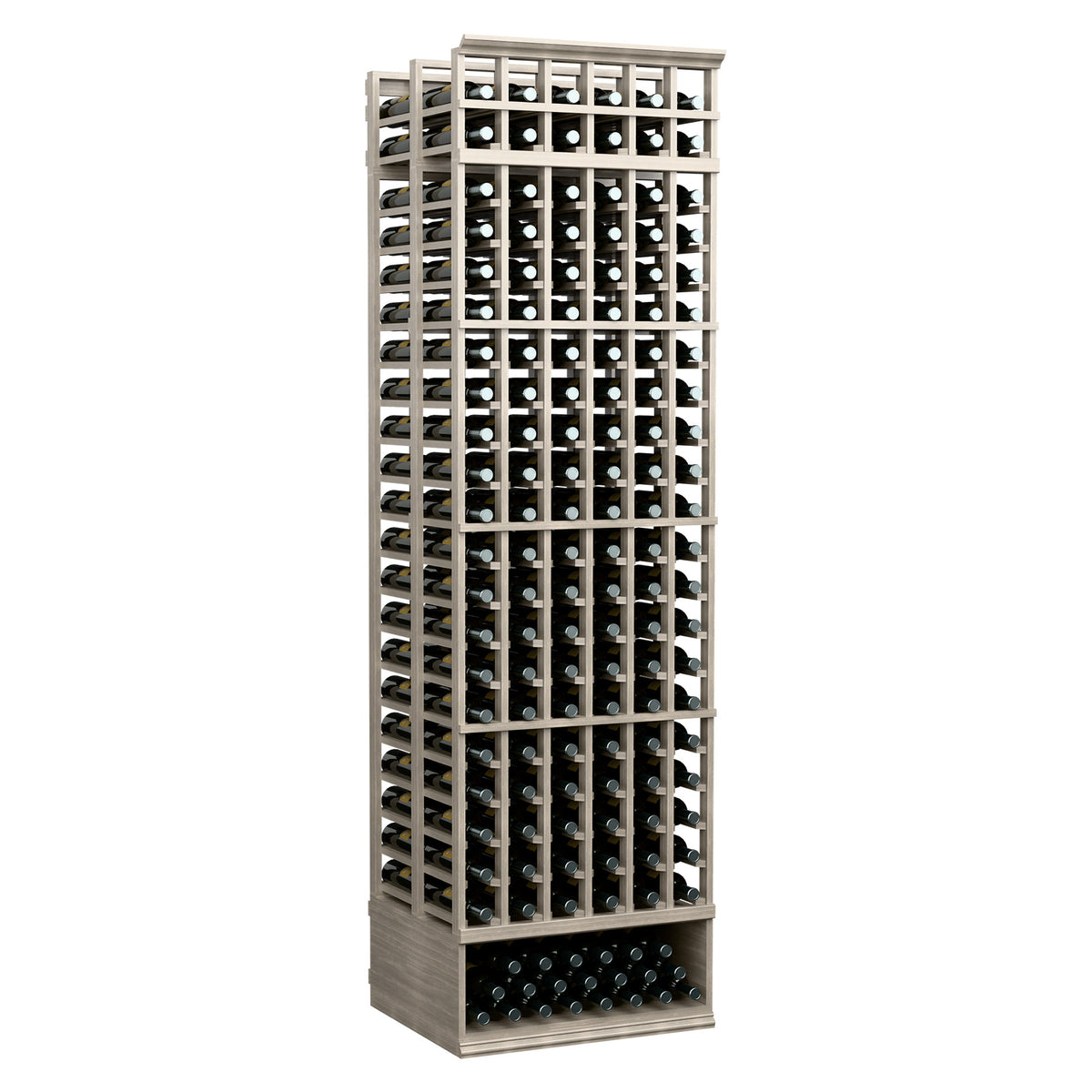 8ft 6-column double-deep wine rack, dark frame, bottle-slot rows