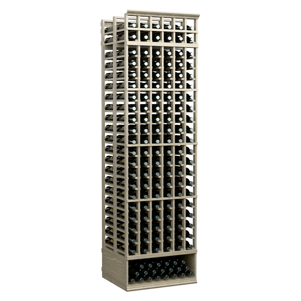 Light wood 6-column double-deep wine bottle rack with two front bottle rows