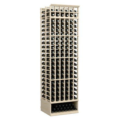 Light wood 6-column double-deep wine bottle rack with wire bottle slots