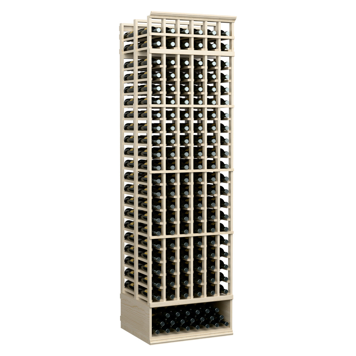 Light wood 6-column double-deep wine bottle rack with multiple bottle compartments