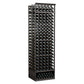 Black-stained wooden wine bottle storage rack with front grid and bottle slots