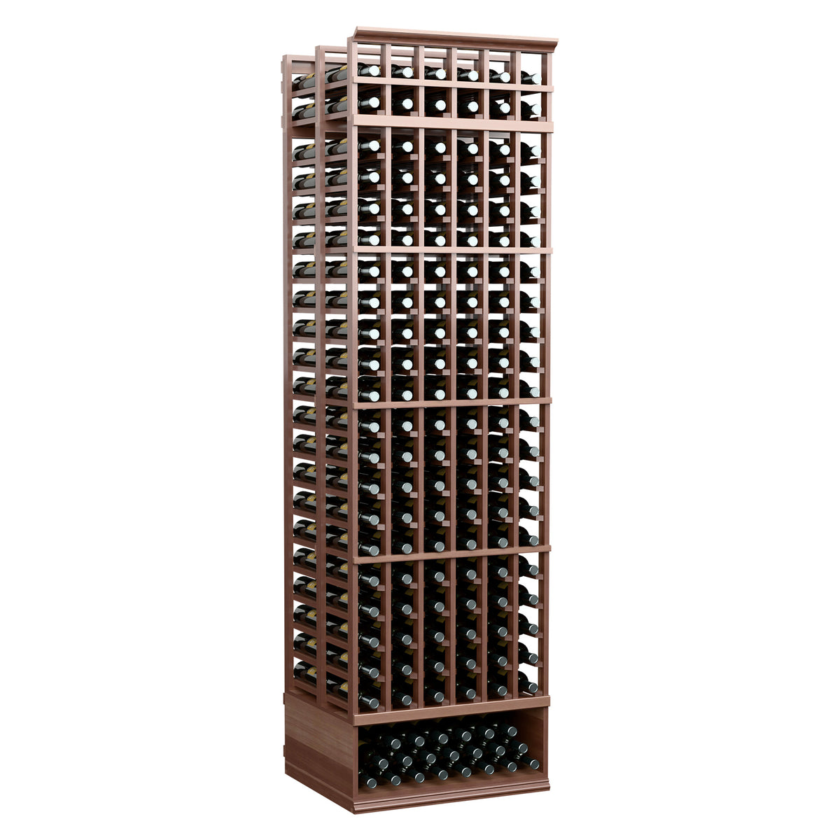 6-column double-deep wooden wine bottle rack with dark brown frame and bottle slot grid